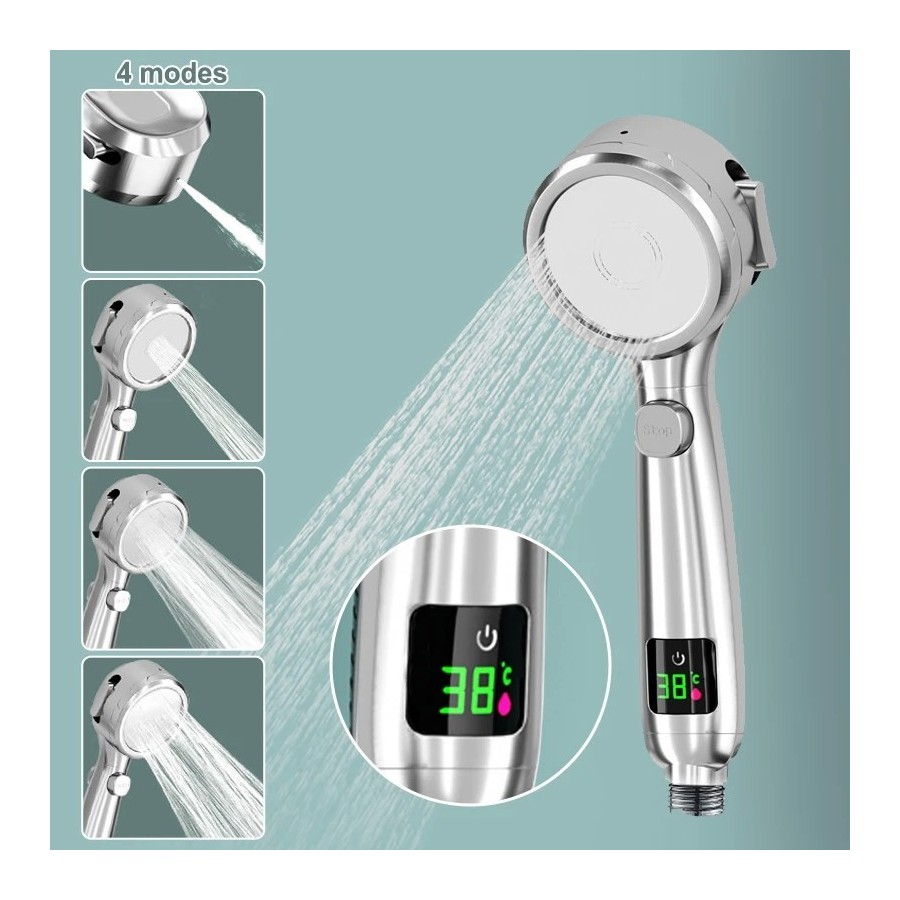 Cabezal de ducha de mano con pantalla inteligente de temperatura, cabe