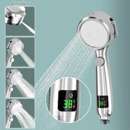 Cabezal de ducha de mano con pantalla inteligente de temperatura, cabezal de ducha de alta presión, pulverizador ajustable presu