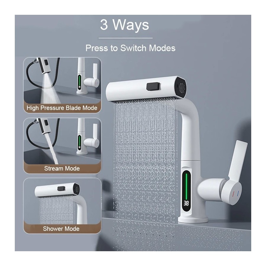 Shinesia-grifo de lavabo de lluvia con pantalla Digital LCD inteligent