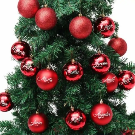 Bola navidad personalizada roja 8 cm decoración árbol navidad