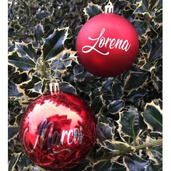 Bola navidad personalizada roja 8 cm decoración árbol navidad