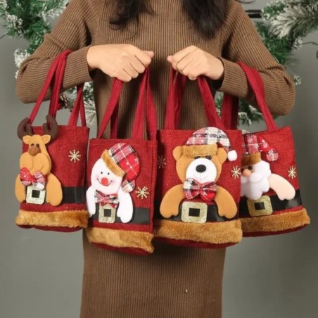 1 Uds. Bolsas de regalo de Navidad, bolsos de mano, bolsas de dulces, bolsas de regalo de oso muñeco de nieve, bolsas de almacen