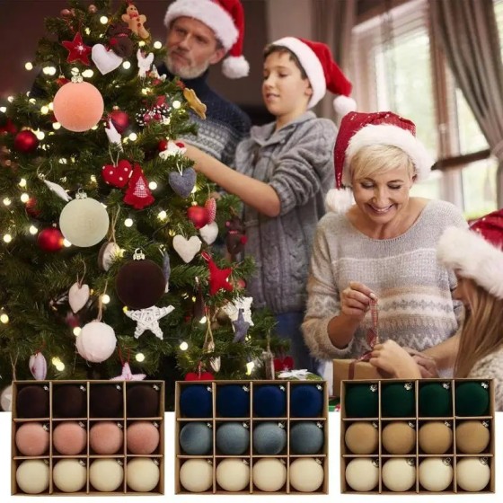 Adornos de bolas de terciopelo flocados de 6cm, 12 Uds., colgantes dec