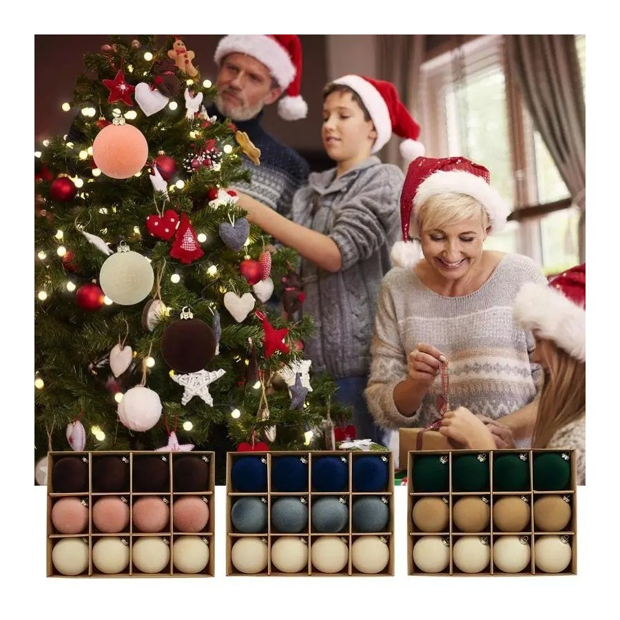 Adornos de bolas de terciopelo flocados de 6cm, 12 Uds., colgantes dec