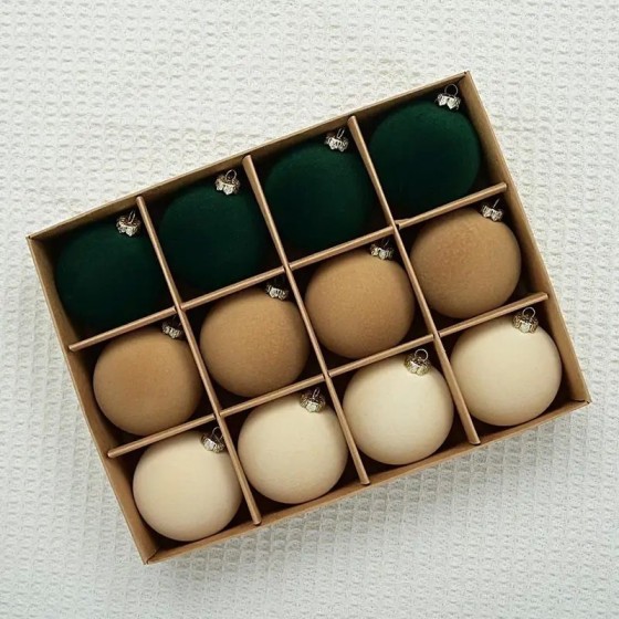 Adornos de bolas de terciopelo flocados de 6cm, 12 Uds., colgantes dec
