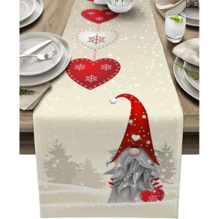 Copos de nieve navideños, gnomos, caminos de mesa de lino, tocador, bufandas, decoración, caminos de mesa de comedor de cocina r