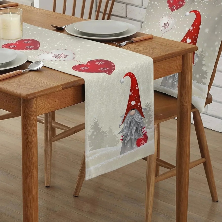 Copos de nieve navideños, gnomos, caminos de mesa de lino, tocador, bu
