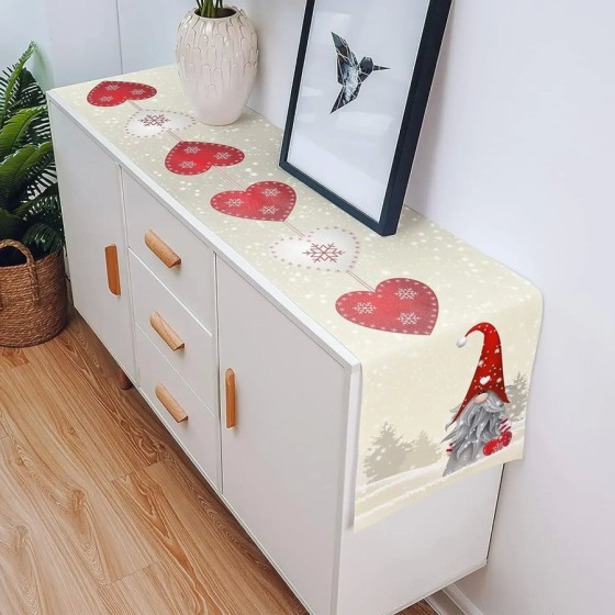 Copos de nieve navideños, gnomos, caminos de mesa de lino, tocador, bu Copos de nieve navideños, gnomos, caminos de mesa de lino, tocador, bu
