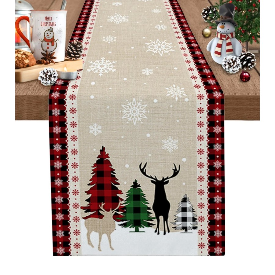 Caminos de mesa de lino con bola de árbol de Feliz Navidad, decoración