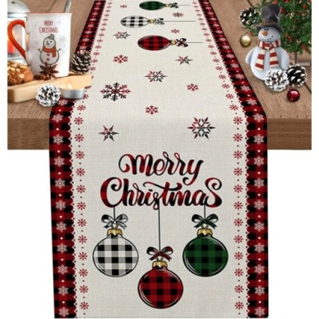 Caminos de mesa de lino con bola de árbol de Feliz Navidad, decoración para fiestas navideñas, mesa de comedor reutilizable, dec