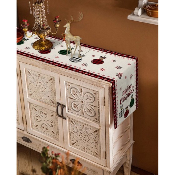 Caminos de mesa de lino con bola de árbol de Feliz Navidad, decoración