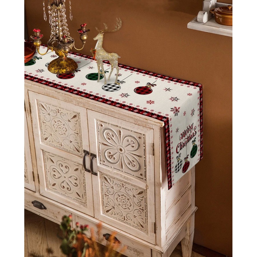 Caminos de mesa de lino con bola de árbol de Feliz Navidad, decoración