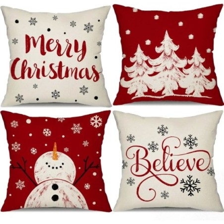 Fundas de almohada rojas de Navidad, decoración de copo de nieve, feliz árbol de Navidad, vacaciones de invierno, funda de cojín