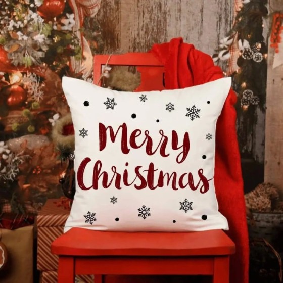 Fundas de almohada rojas de Navidad, decoración de copo de nieve, feli