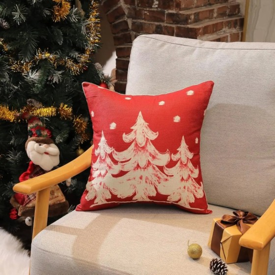 Fundas de almohada rojas de Navidad, decoración de copo de nieve, feli