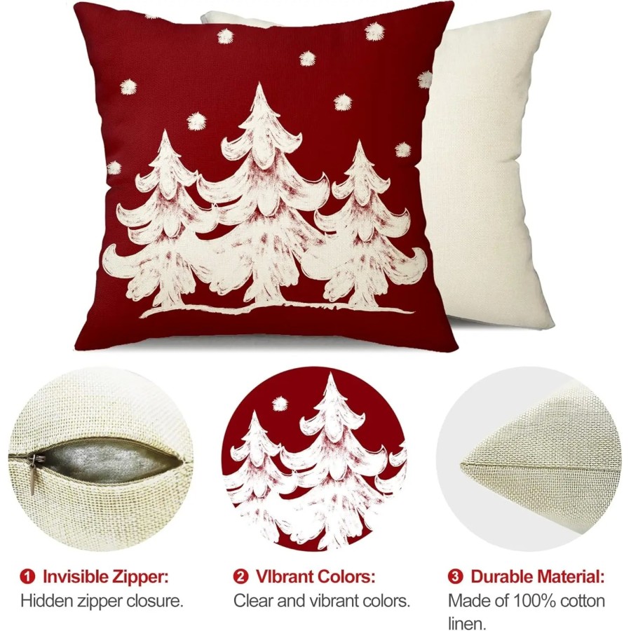 Fundas de almohada rojas de Navidad, decoración de copo de nieve, feli