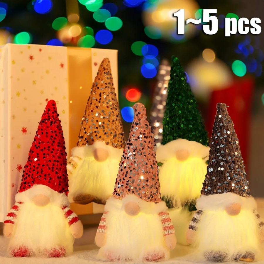 Muñeca de lentejuelas de Gnomo sin rostro, decoraciones navideñas, par Muñeca de lentejuelas de Gnomo sin rostro, decoraciones navideñas, par