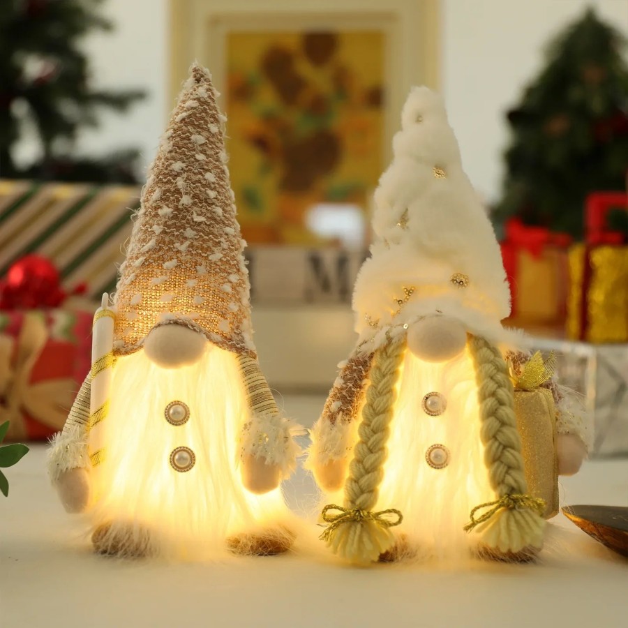 Muñeca de lentejuelas de Gnomo sin rostro, decoraciones navideñas, par