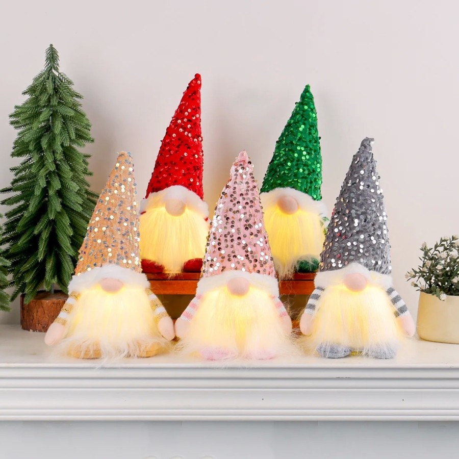 Muñeca de lentejuelas de Gnomo sin rostro, decoraciones navideñas, par