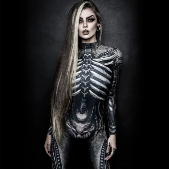Disfraz de Cosplay de Halloween para mujer, mono de esqueleto de Diabl