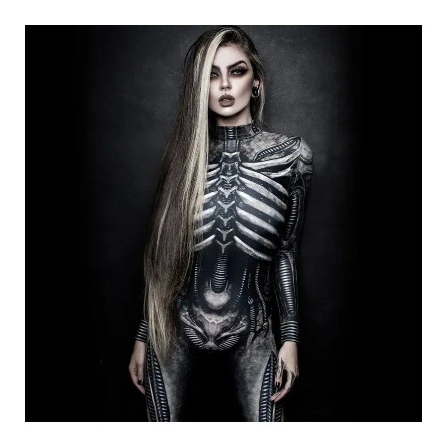 Disfraz de Cosplay de Halloween para mujer, mono de esqueleto de Diabl
