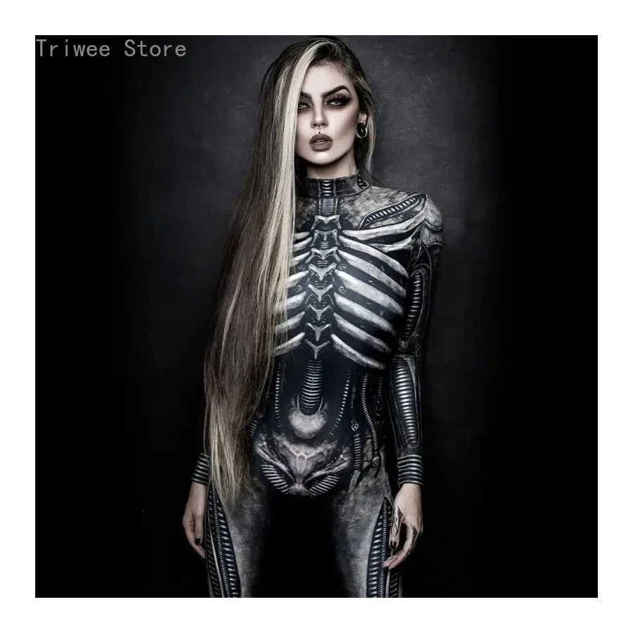 Disfraz de Cosplay de Halloween para mujer, mono de esqueleto de Diabl