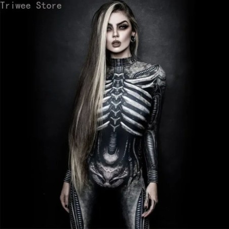 Disfraz de Cosplay de Halloween para mujer, mono de esqueleto de Diablo, fantasma, fantasma, rendimiento de fiesta de carnaval, 
