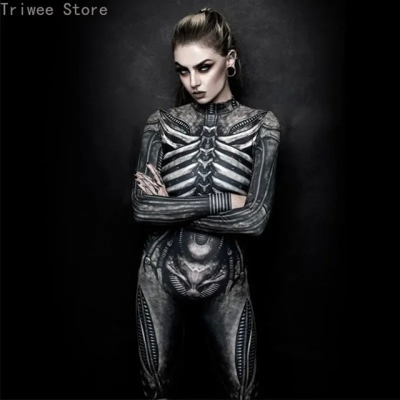 Disfraz de Cosplay de Halloween para mujer, mono de esqueleto de Diabl