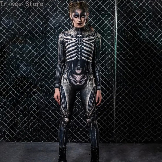 Disfraz de Cosplay de Halloween para mujer, mono de esqueleto de Diabl