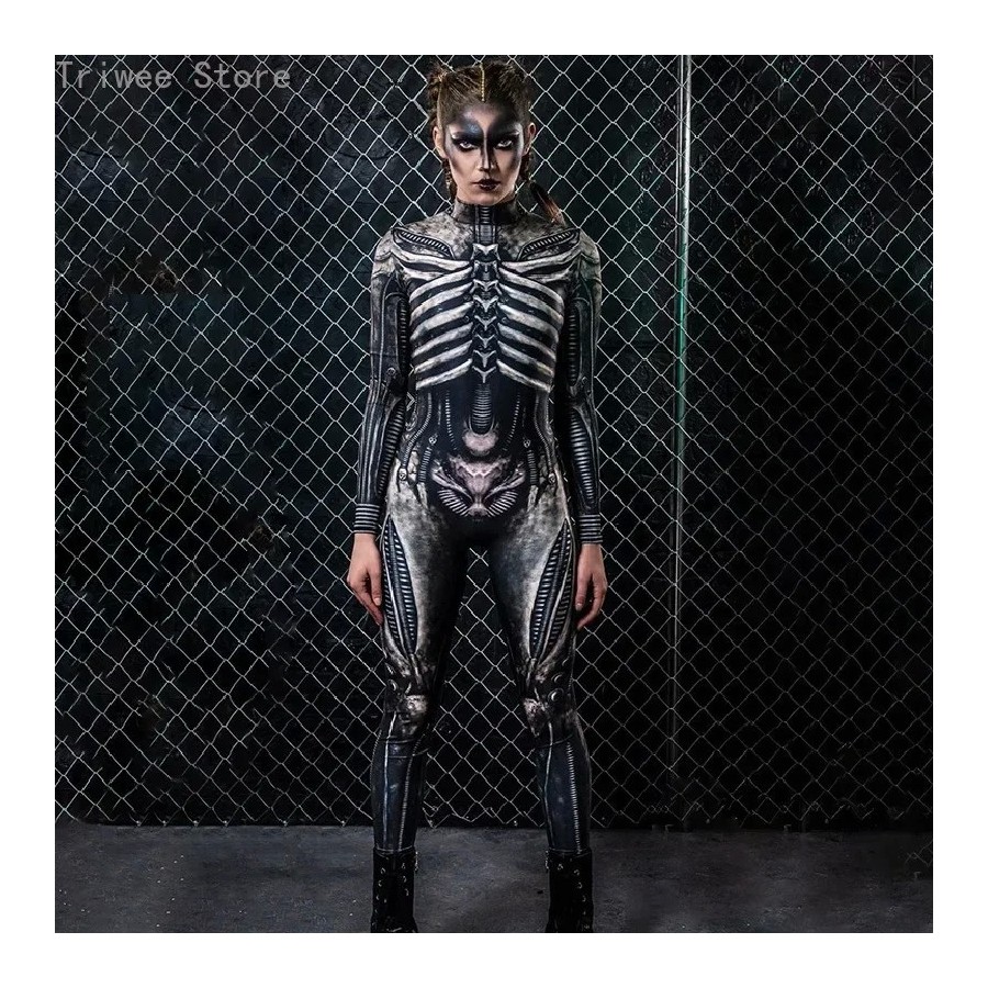 Disfraz de Cosplay de Halloween para mujer, mono de esqueleto de Diabl