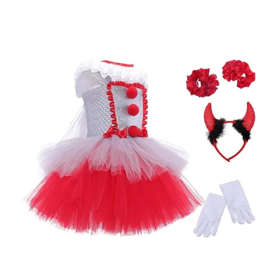 Conjunto de vestido de malla de Cosplay de payaso aterrador para Hallo