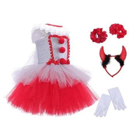 Conjunto de vestido de malla de Cosplay de payaso aterrador para Halloween, disfraz de payaso de Carnevil, vestido de mameluco d