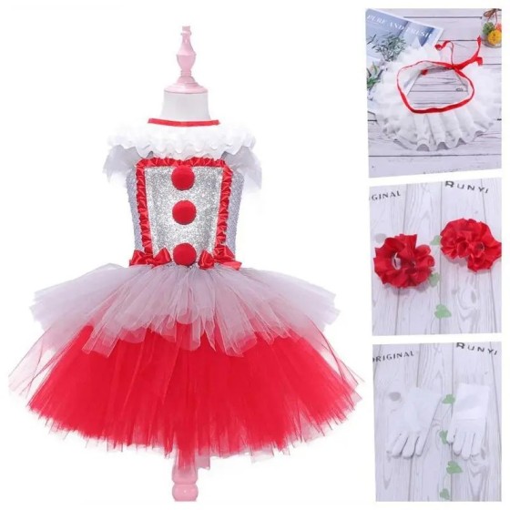 Conjunto de vestido de malla de Cosplay de payaso aterrador para Hallo