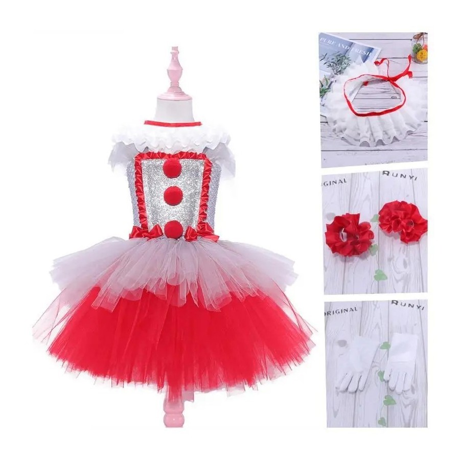 Conjunto de vestido de malla de Cosplay de payaso aterrador para Hallo