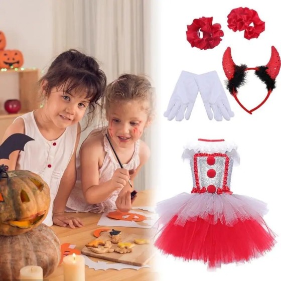 Conjunto de vestido de malla de Cosplay de payaso aterrador para Hallo