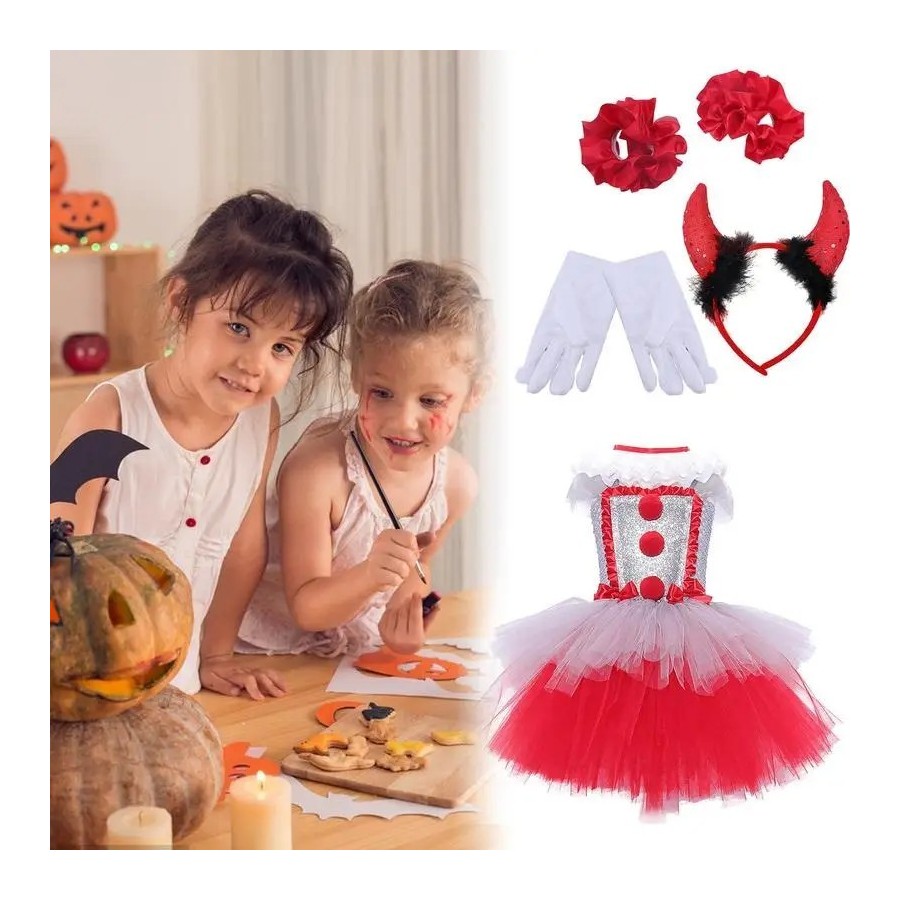 Conjunto de vestido de malla de Cosplay de payaso aterrador para Hallo