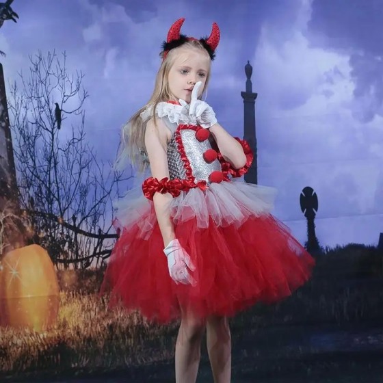 Conjunto de vestido de malla de Cosplay de payaso aterrador para Hallo