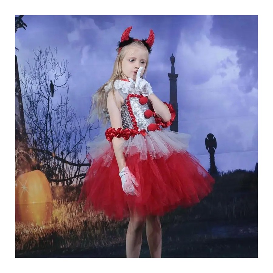 Conjunto de vestido de malla de Cosplay de payaso aterrador para Hallo