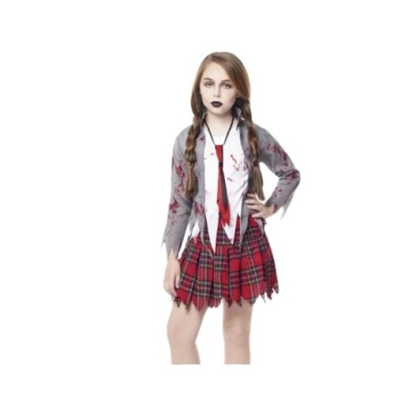 PlusHome - Disfraz de Niña infantil para Halloween Carnaval Fiesta Teatro Cumpleaño de Miedo y Terrorífico-Zombiecolegiala
