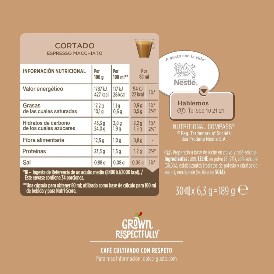 NESCAFÉ Dolce Gusto Cortado - x6 pack de 16 cápsulas - Total: 96 cápsu