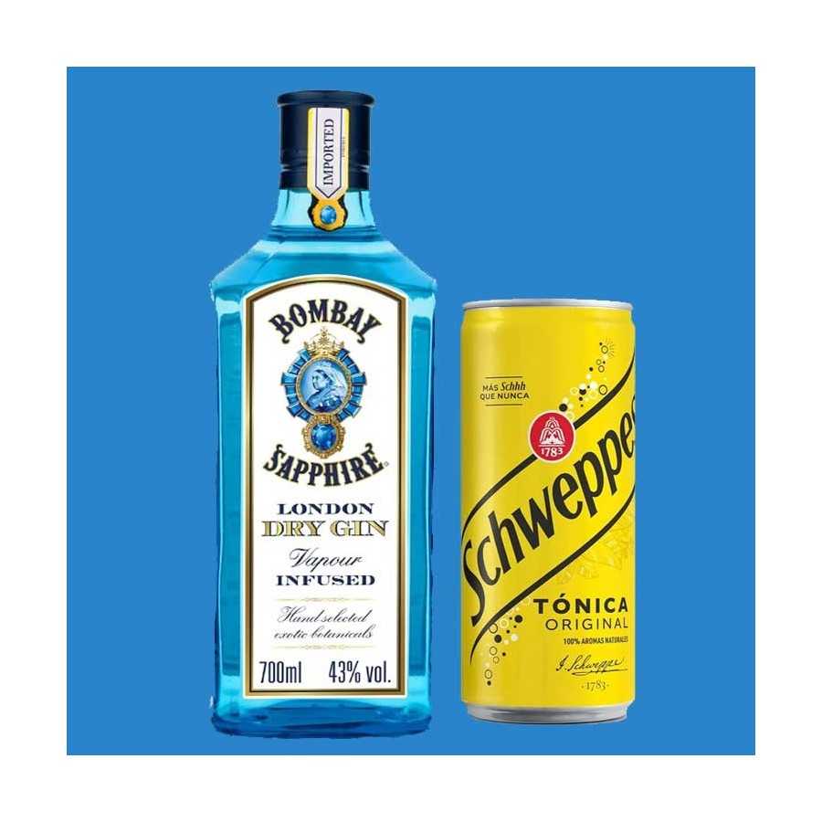 Bombay Azul Botella 70cl + 6 Latas Schweppes