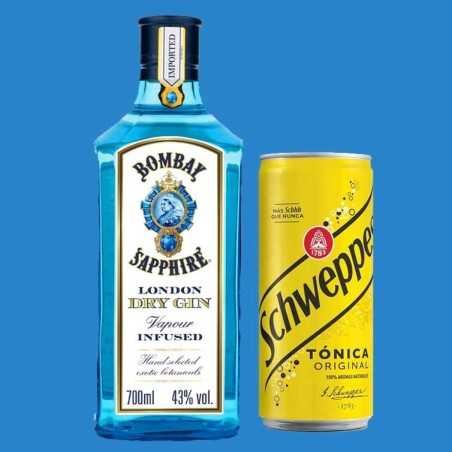 Bombay Azul Botella 70cl + 6 Latas Schweppes