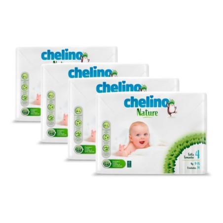 CHELINO NATURE PACK AHORRO PAÑALES Talla 4 9-15 kg, 136 Pañales 4 paquetes de 34 uds