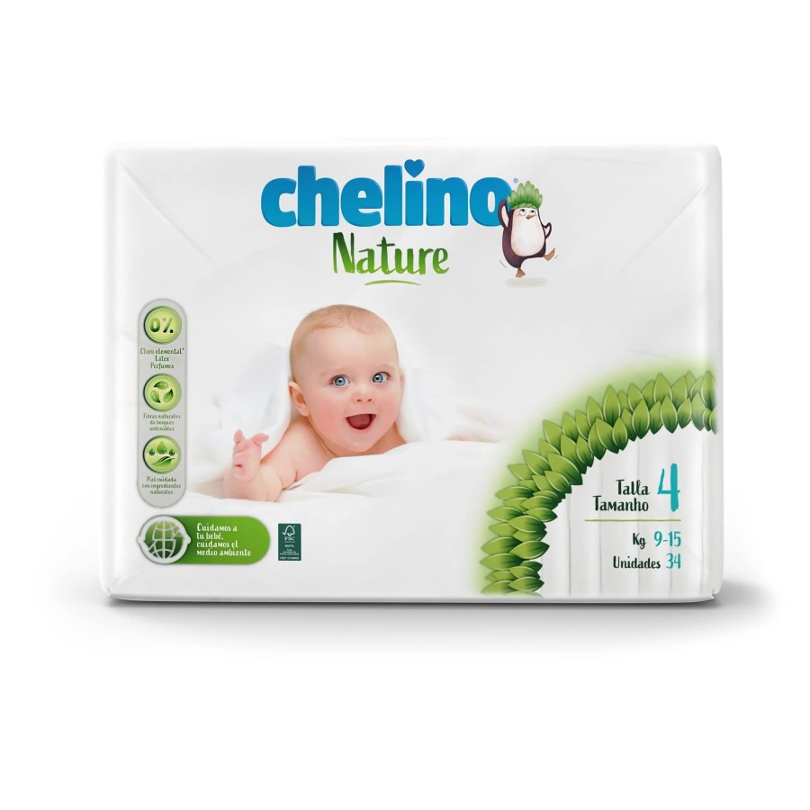 CHELINO NATURE PACK AHORRO PAÑALES Talla 4 9-15 kg, 136 Pañales 4 paqu