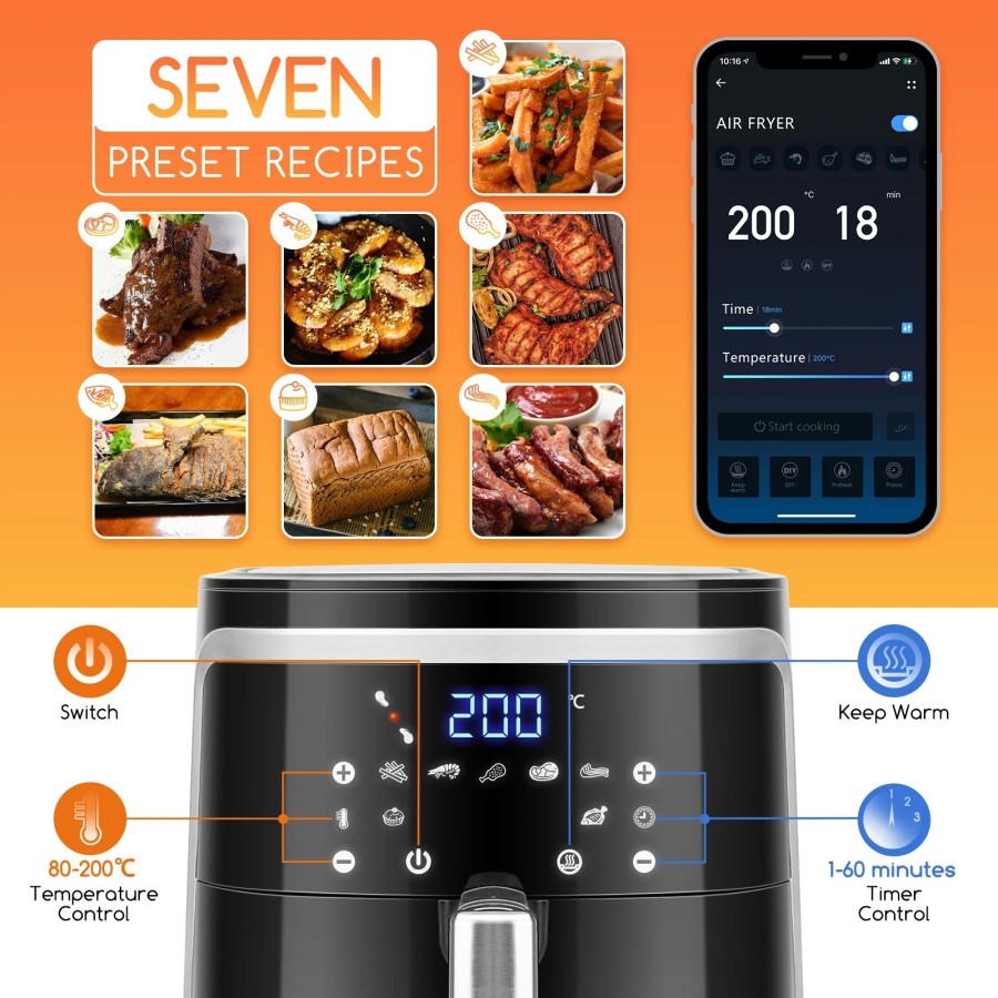 AIGOSTAR Freidora de Aire sin Aceite 7L,1900W, Inteligente. Conexión W