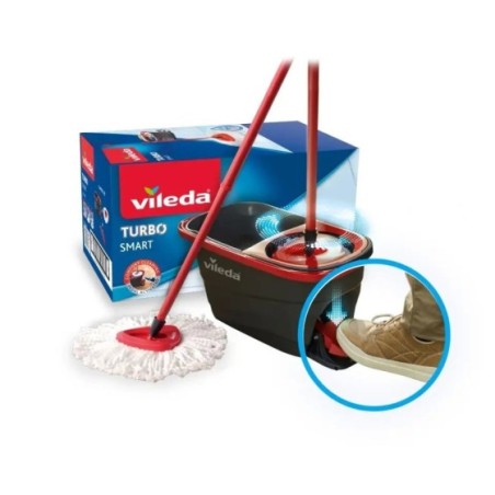 Vileda | Sistema Turbo Smart | Set completo de mopa con cubo escurridor antisalpicaduras | Elimina más del 99 de bacterias y vi