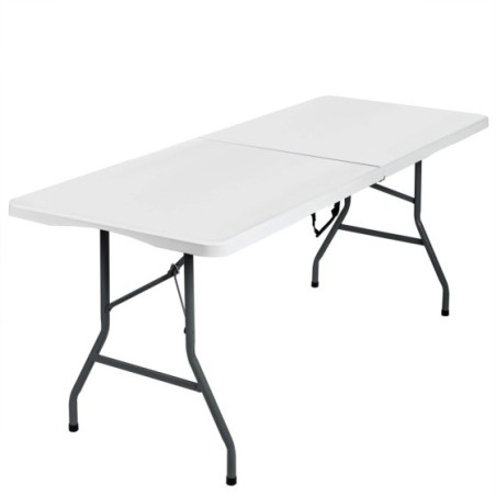 T-LoVendo - Mesa Plegable Rectangular de 180 cm y 150 Kg de Carga, Portátil, Blanca, de Resina con Patas de Acero, 4-6 Personas,