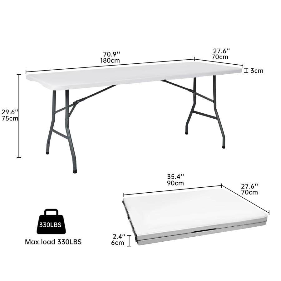 T-LoVendo - Mesa Plegable Rectangular de 180 cm y 150 Kg de Carga, Por