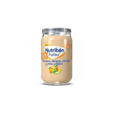 Nutribén Potito Manzana, Naranja, Plátano y Pera sin Almidones 255gr Ingredientes 100% naturales. Sin azúcares añadidos.
