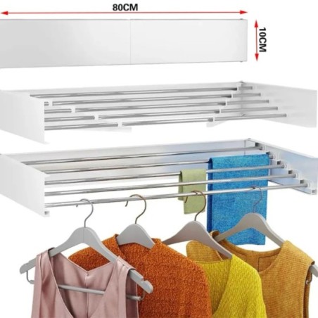 Mikomika Tendedero Plegable Montar en Paredes - Retráctil - Tendedero Plegable de 80cm para Interiores o Exteriores -y Compacto 